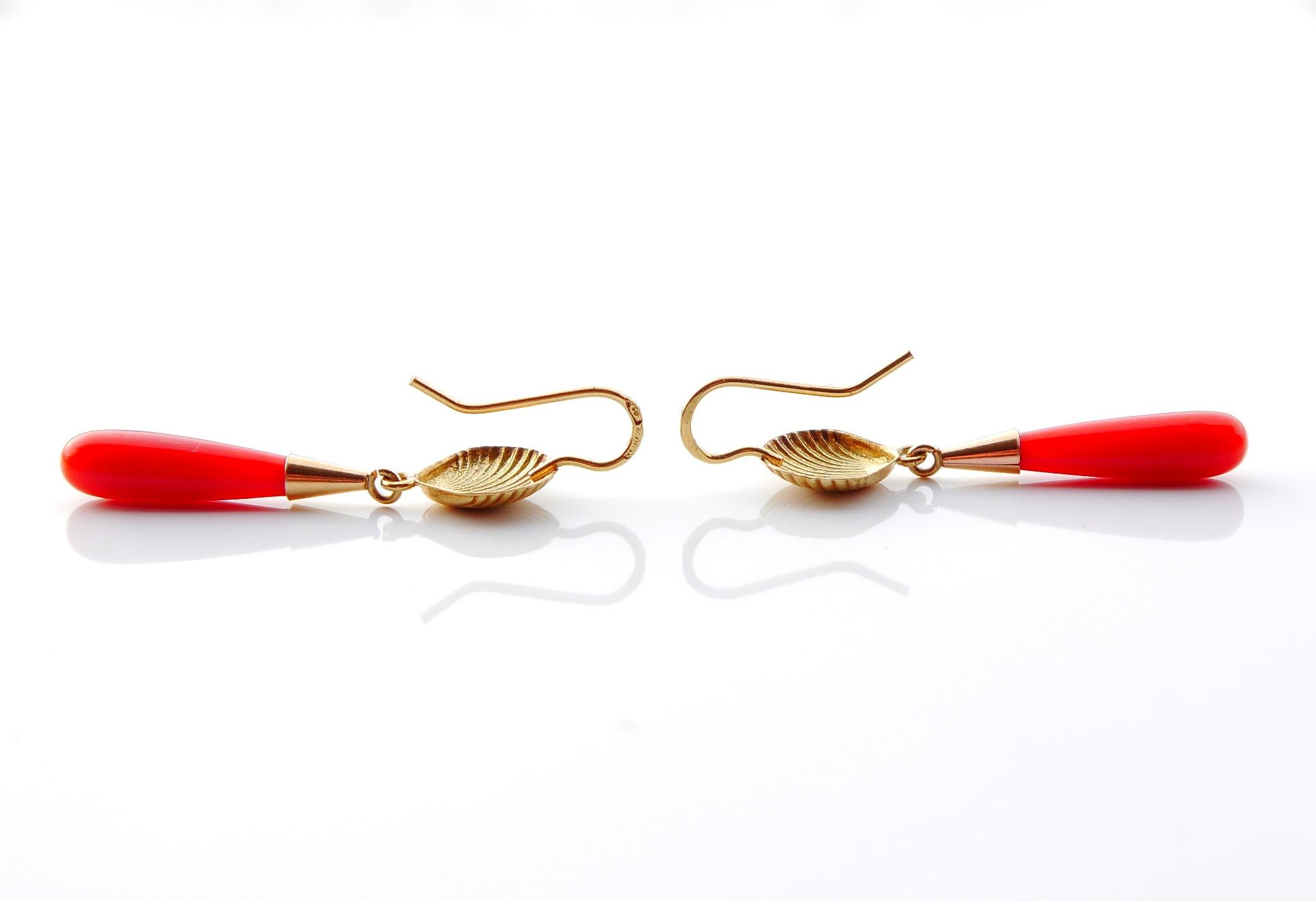 Antique Earrings natural Red Coral solid 18K Gold / 3.4gr For Sale 2