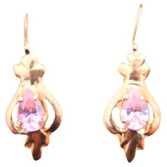 Antique Earrings natural Pink Tourmaline solid 14K / 1.75gr