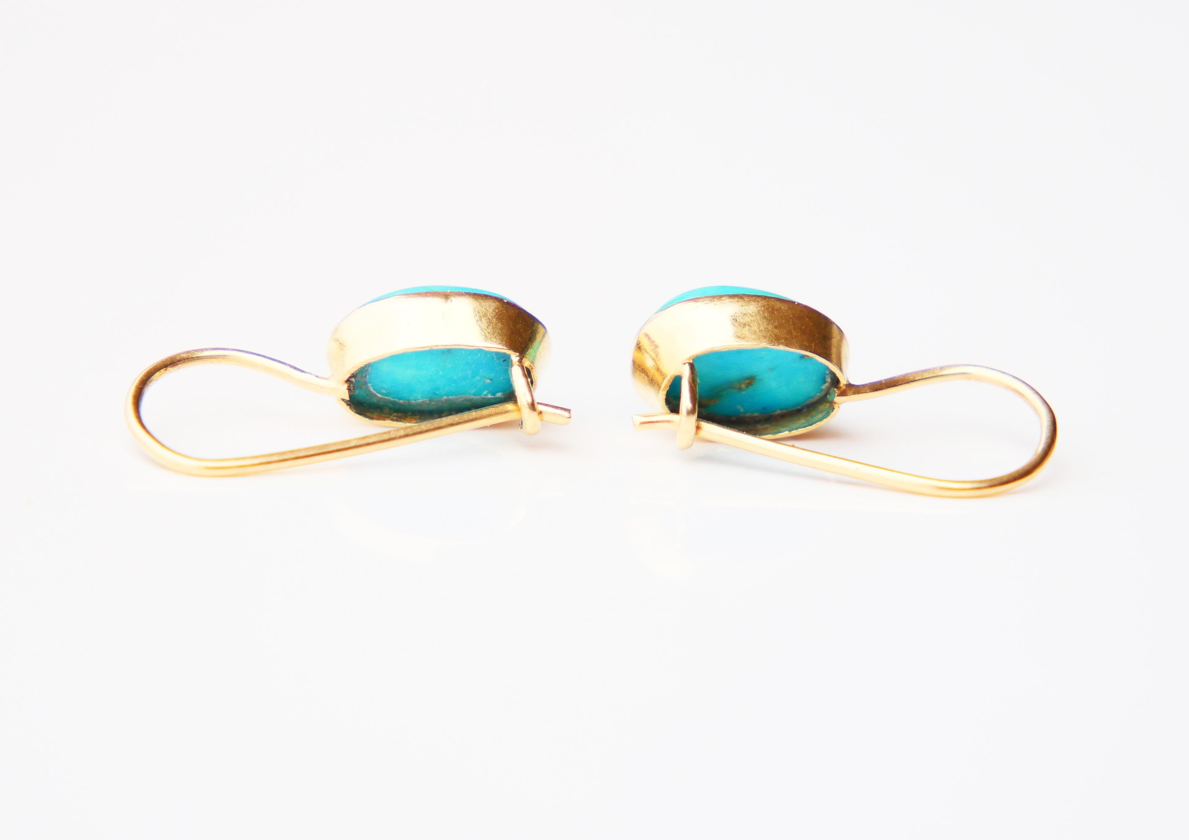 Cabochon Antique Earrings natural Turquoise solid 18K Gold / 1.5gr For Sale