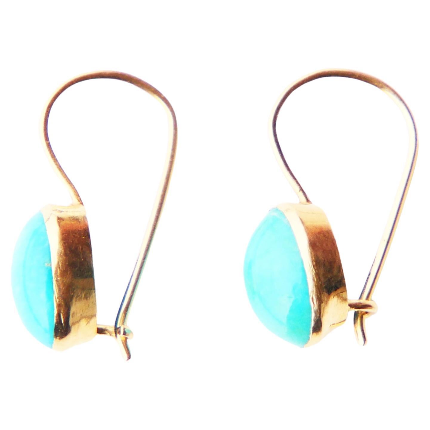 Boucles d'oreilles anciennes en or 18 carats massif avec turquoise naturelle / 1,5 g