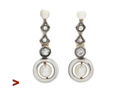 Antique Earrings Pearls Diamonds solid 18K Gold / 2.36gr