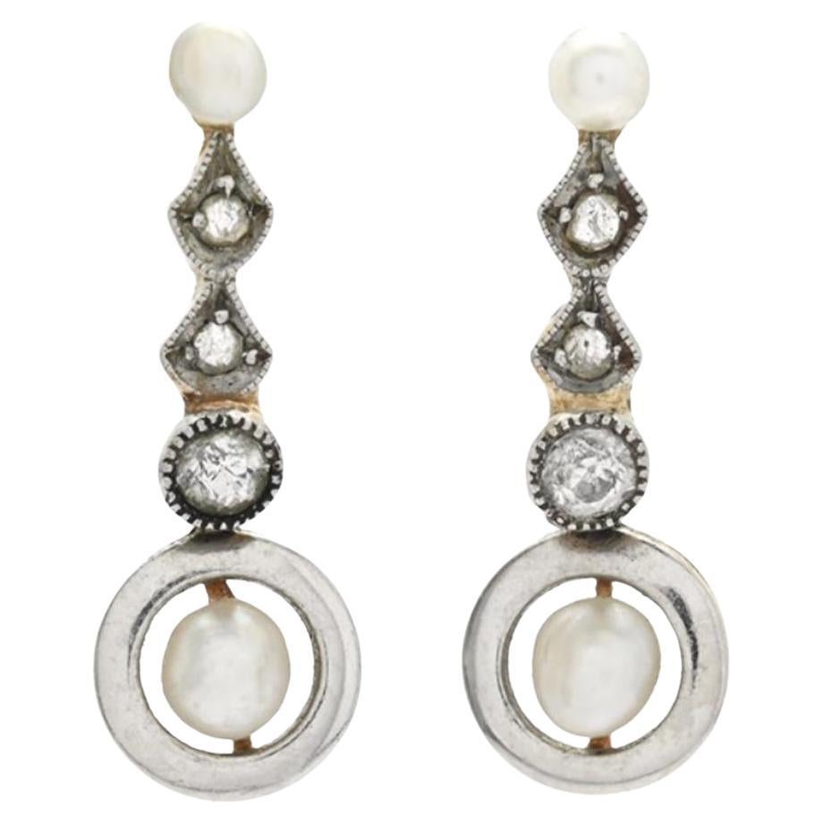 Antique Earrings Pearls Diamonds solid 18K Gold / 2.36gr im Angebot