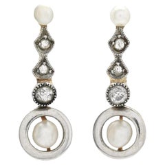 Antique Earrings Pearls Diamonds solid 18K Gold / 2.36gr