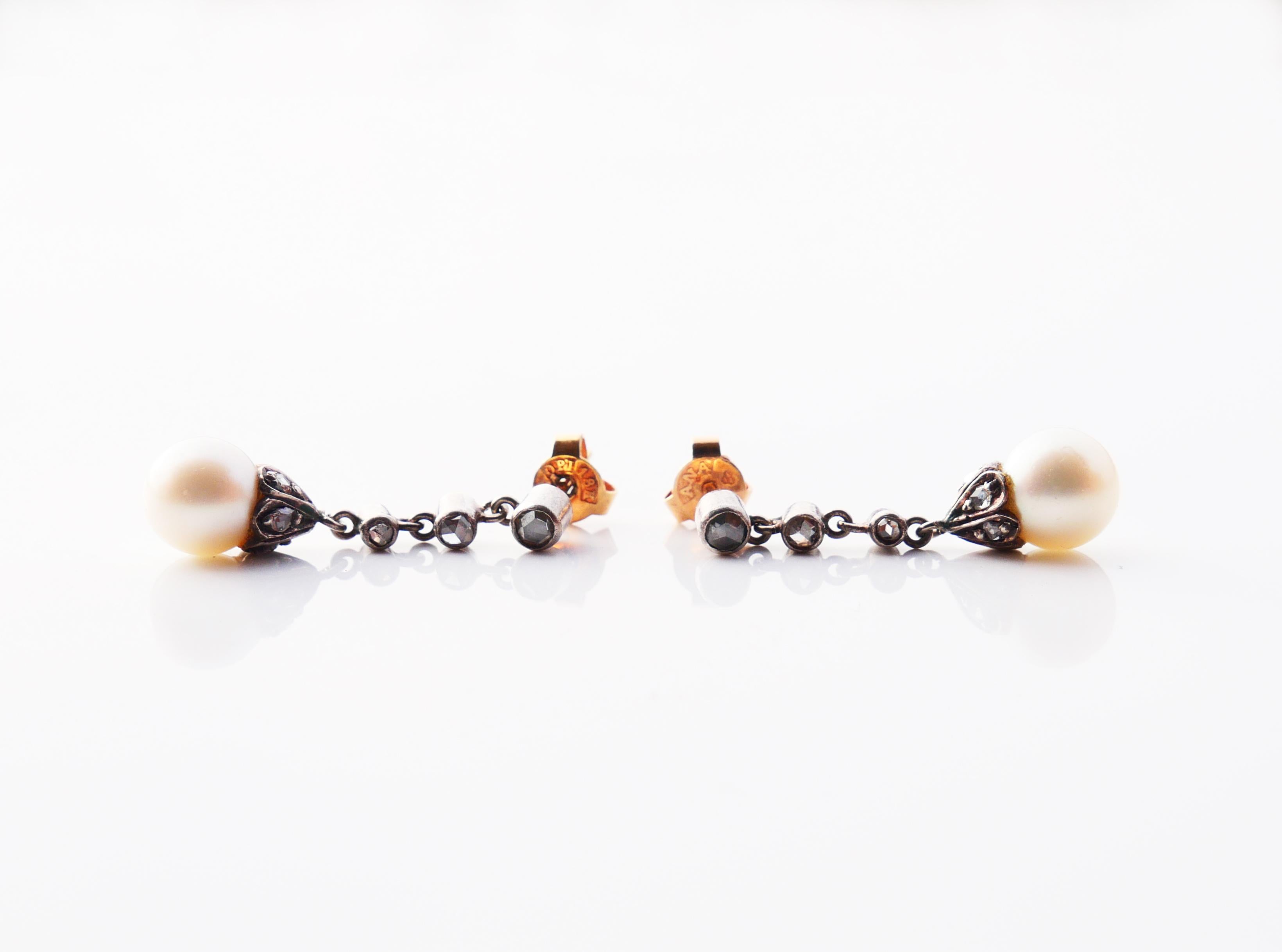Renaissance Revival Antique Earrings Pearls Diamonds solid 18K Gold Silver / 4.3gr For Sale