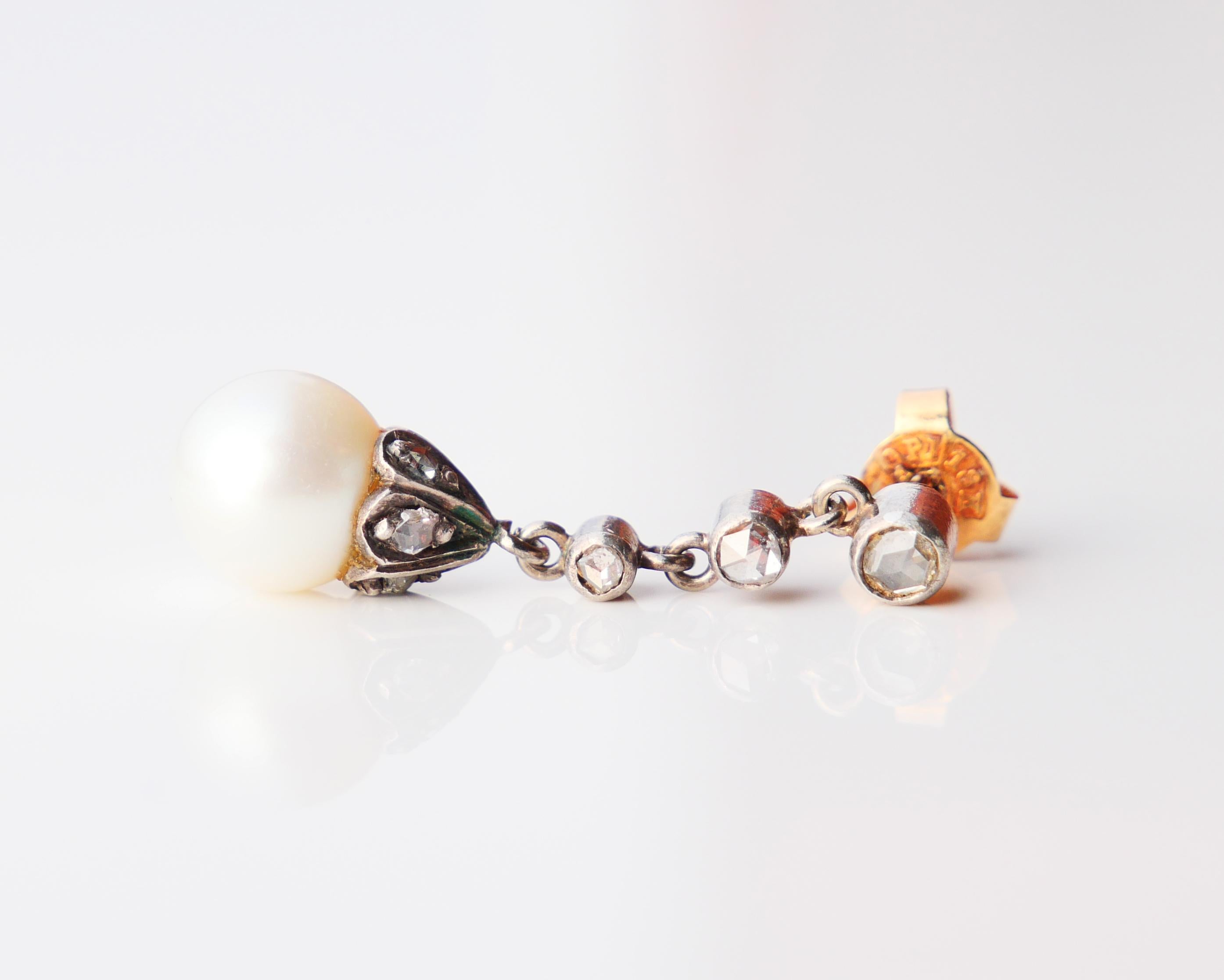Antique Earrings Pearls Diamonds solid 18K Gold Silver / 4.3gr For Sale 1