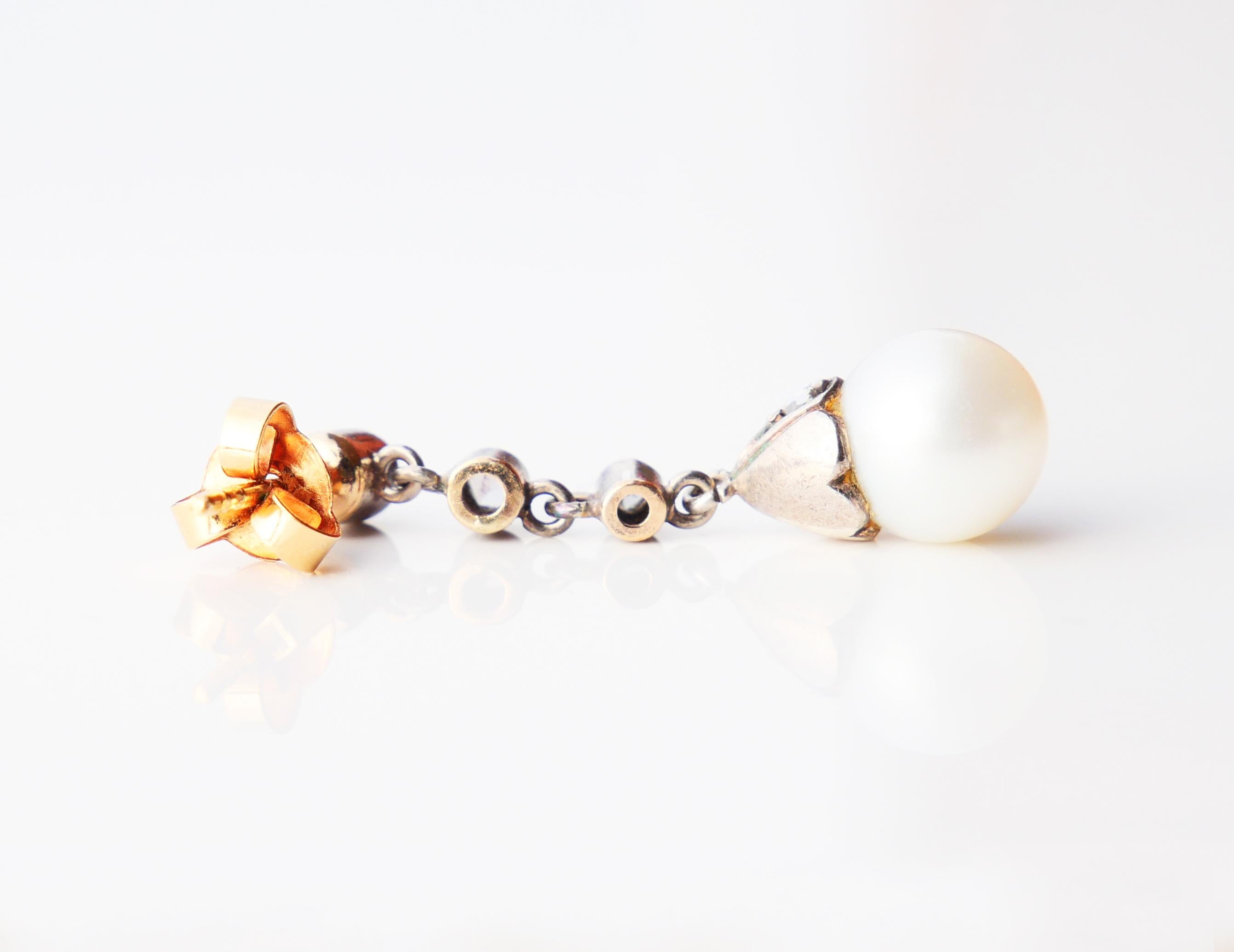 Antique Earrings Pearls Diamonds solid 18K Gold Silver / 4.3gr For Sale 2