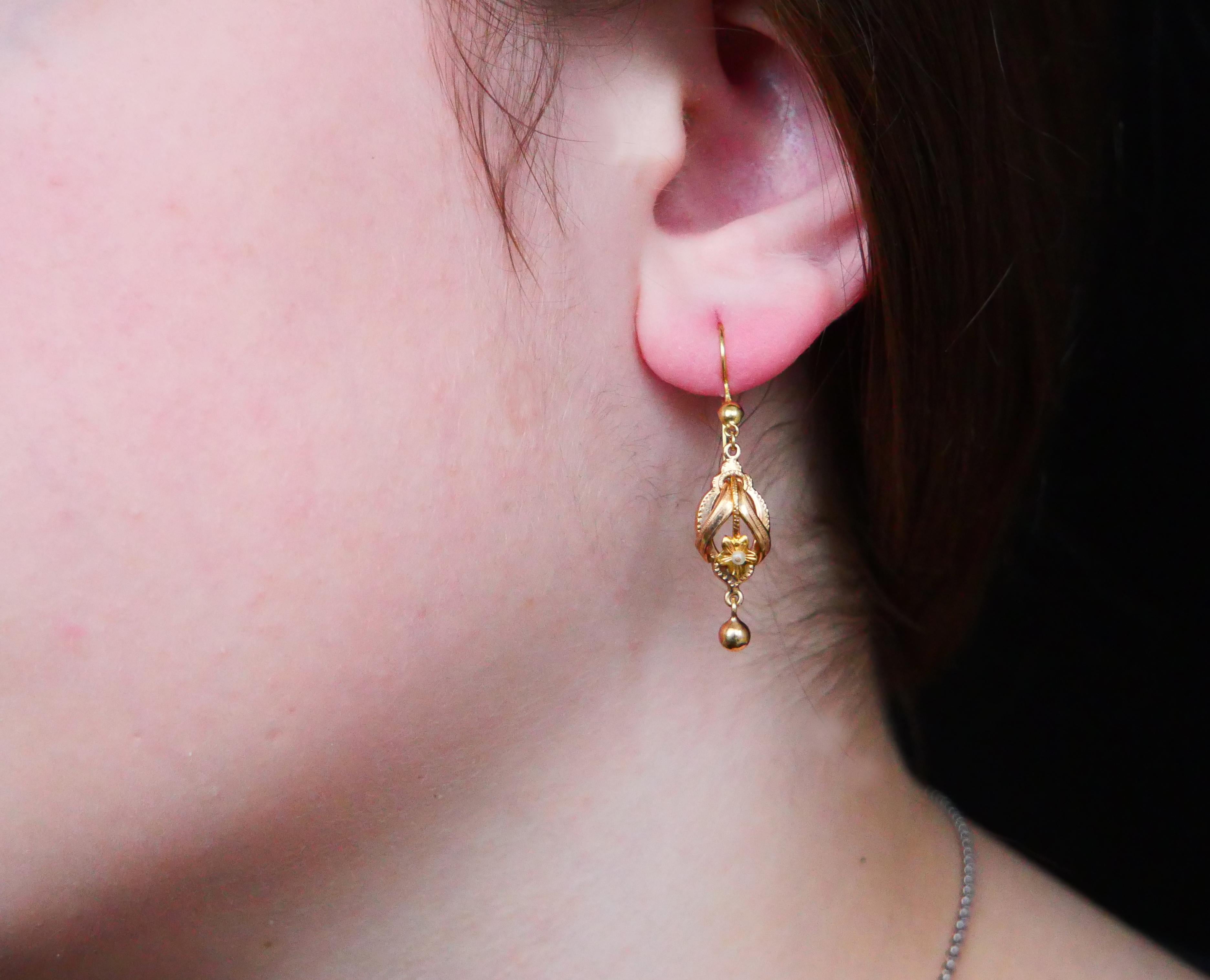 Women's Antique  Earrings Seed Pearls solid 18K Gold / 1.7 gr For Sale