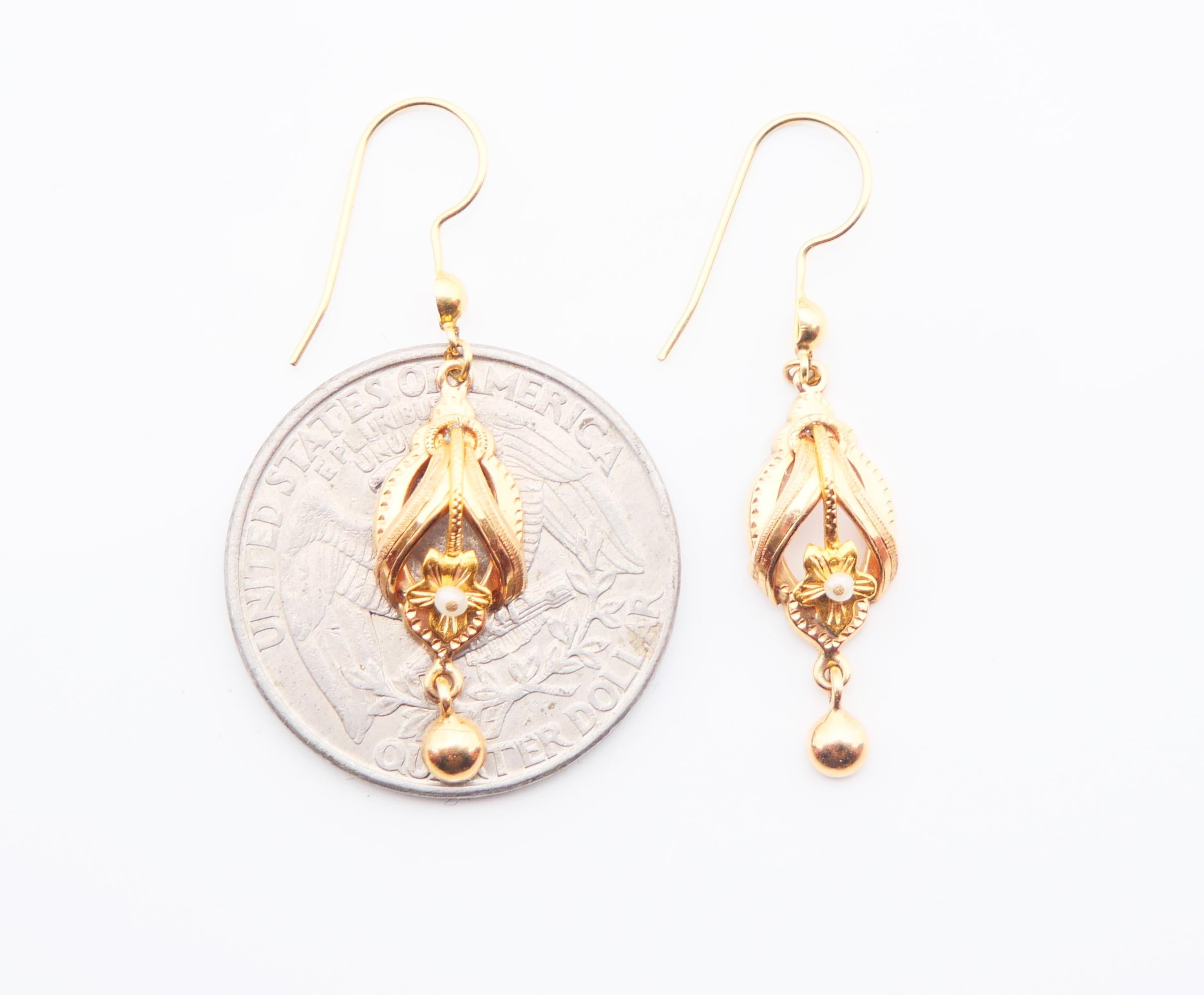 Antique  Earrings Seed Pearls solid 18K Gold / 1.7 gr For Sale 3