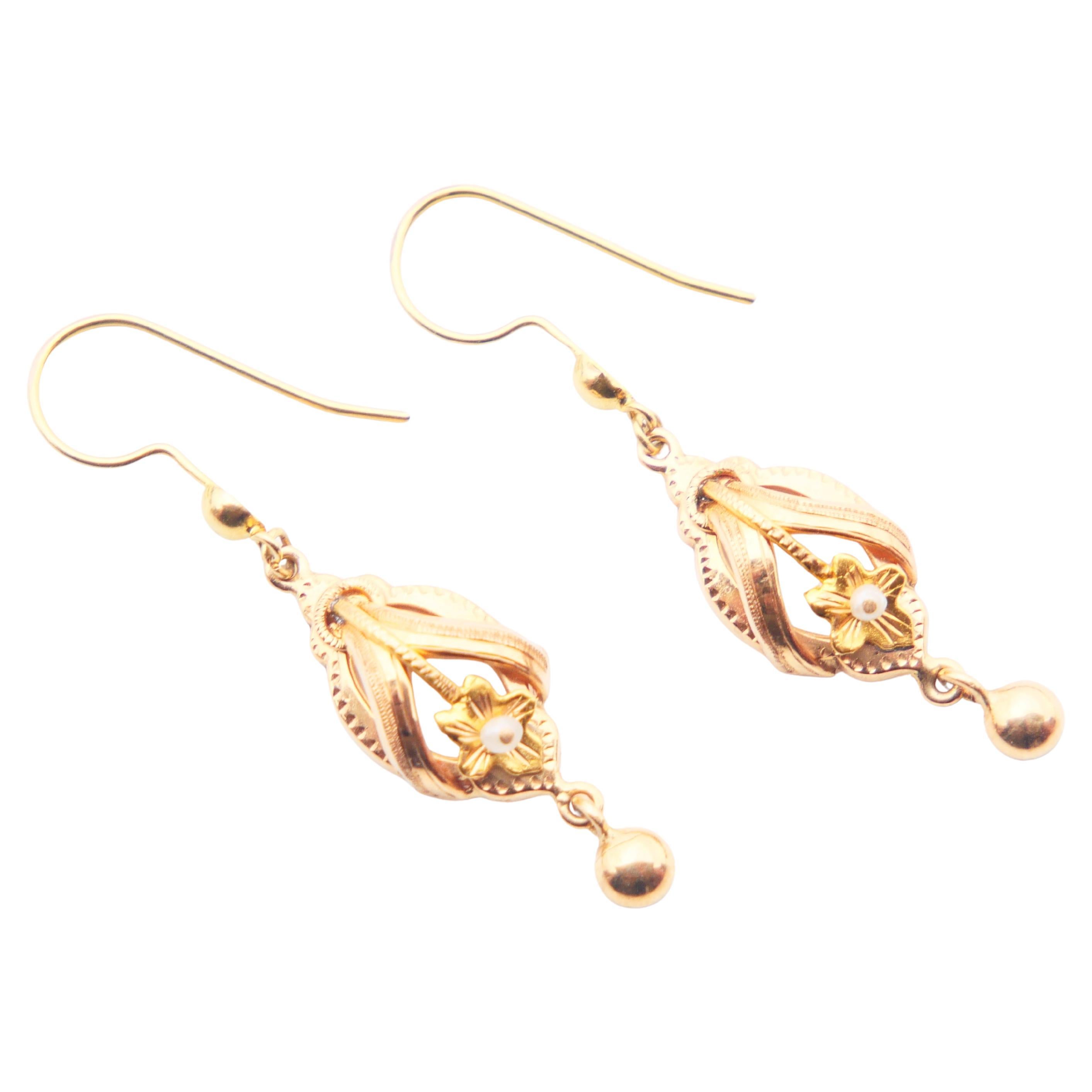 Antike  Ohrringe Saatperlen massive 18K Gold / 1,7 gr