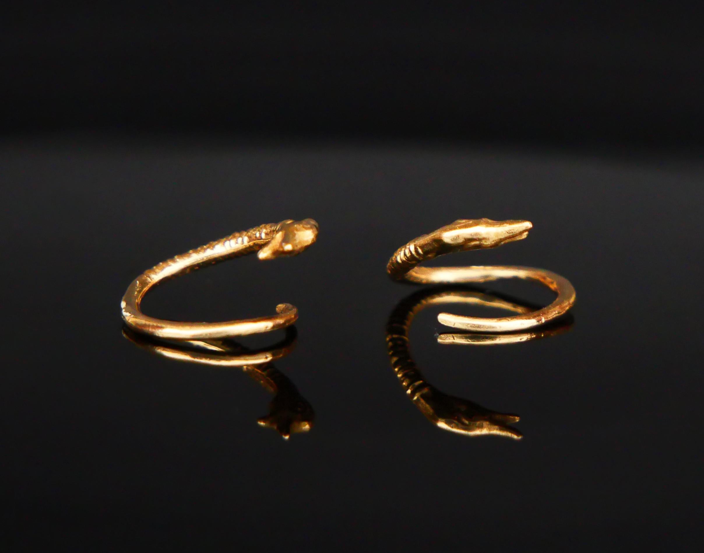 Women's Antique Earrings Ouroboros Snakes  solid 18K Gold / 2 gr