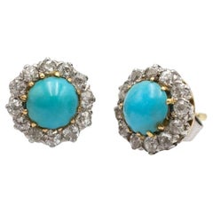 Antique earrings with turquoises and diamonds in an old brilliant cut.