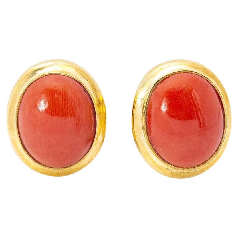 Antique Earrings Yellow Gold and Coral For Sale
