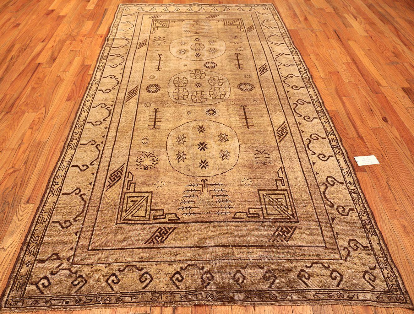 Hand-Knotted Antique Earth Tone Color Khotan Rug