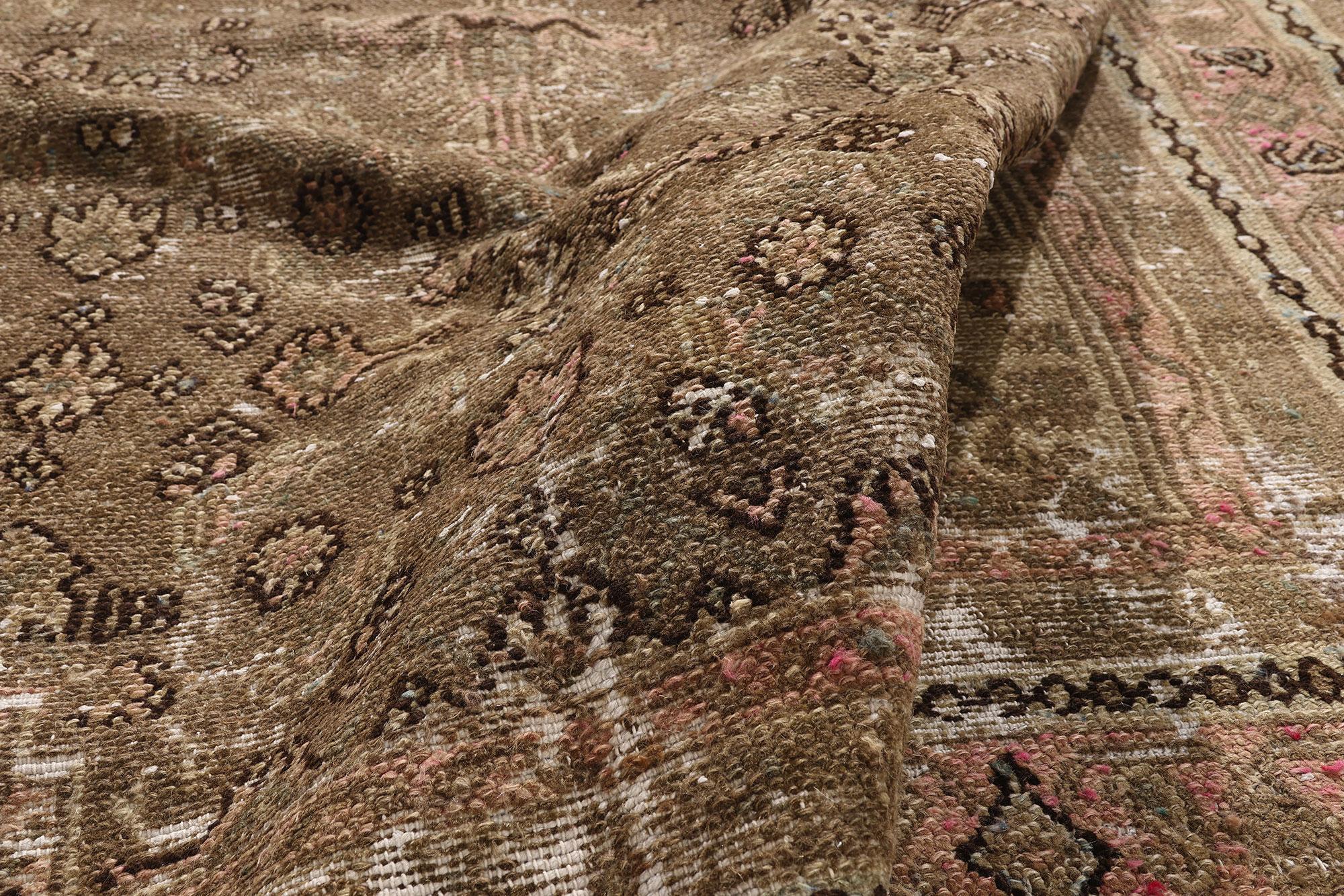 Antique Earth-Tone Persian Joshegan Rug with Modern Rustic Style For Sale 4