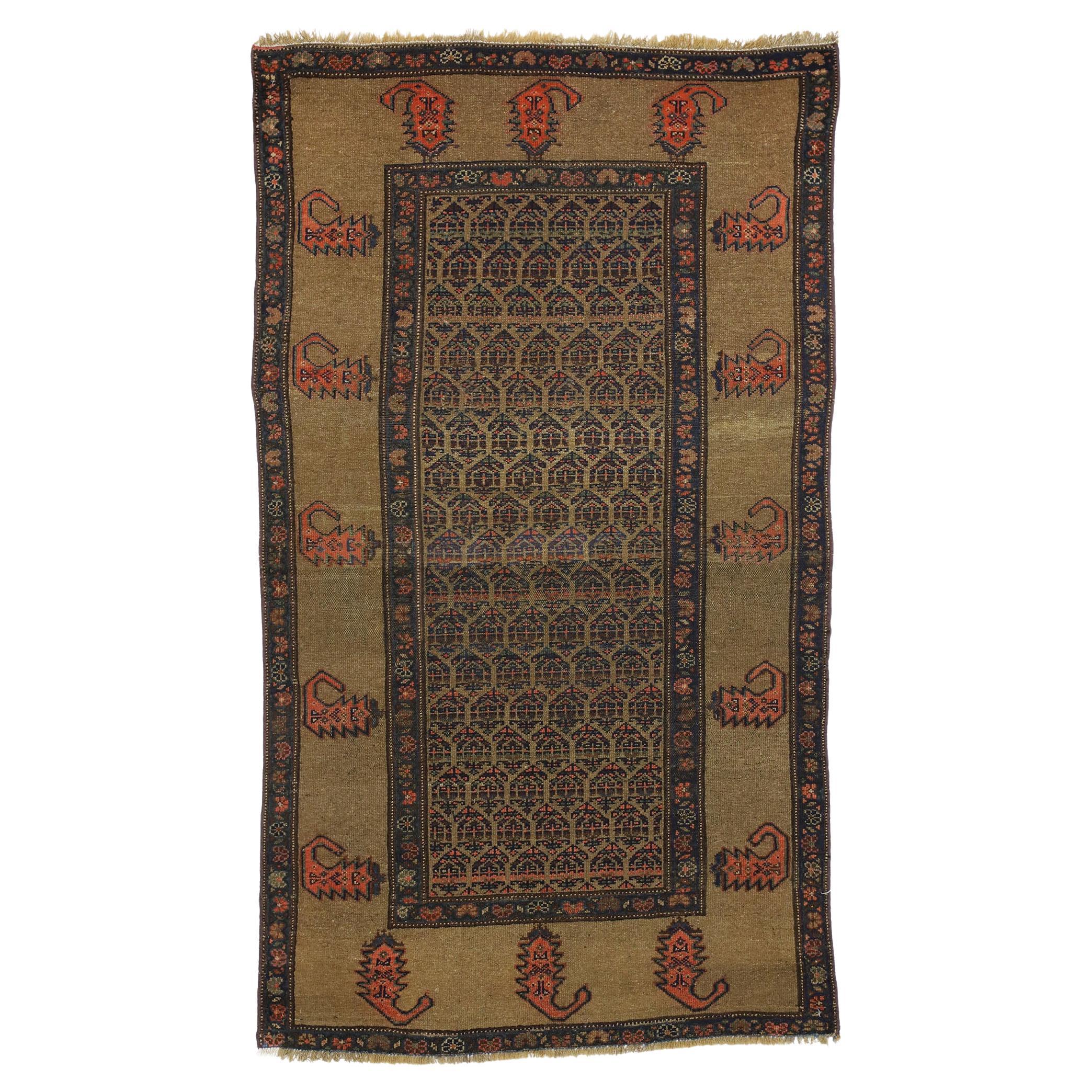 Antique Earth-Tone Persian Malayer Carpet