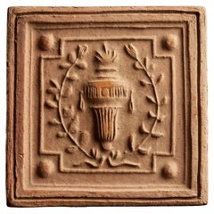 Antique Earthenware Tile with Relief of Heraldic Shield