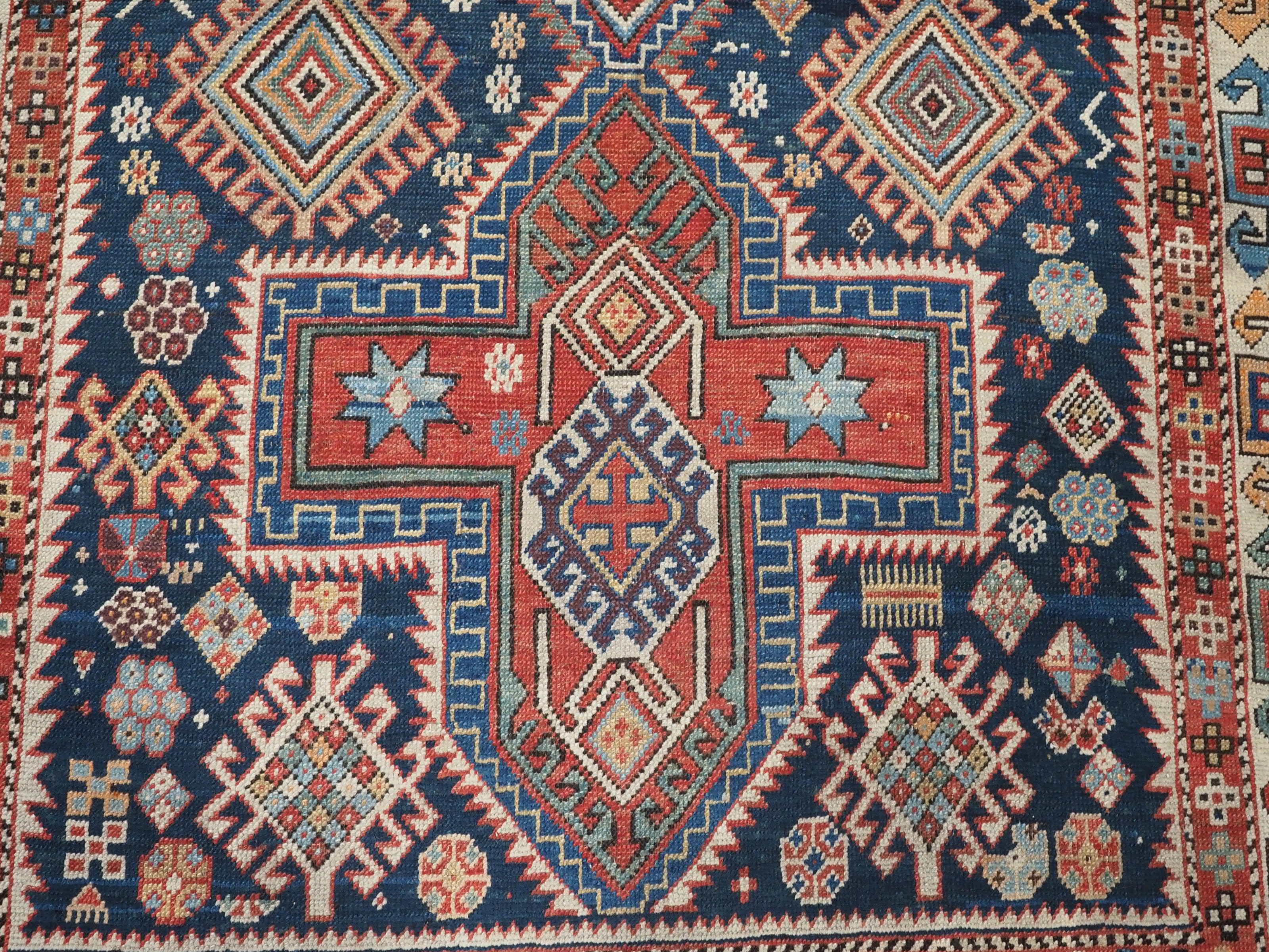 Antique East Caucasian Akstafa rug with twin medallions.  Circa 1890. For Sale 5