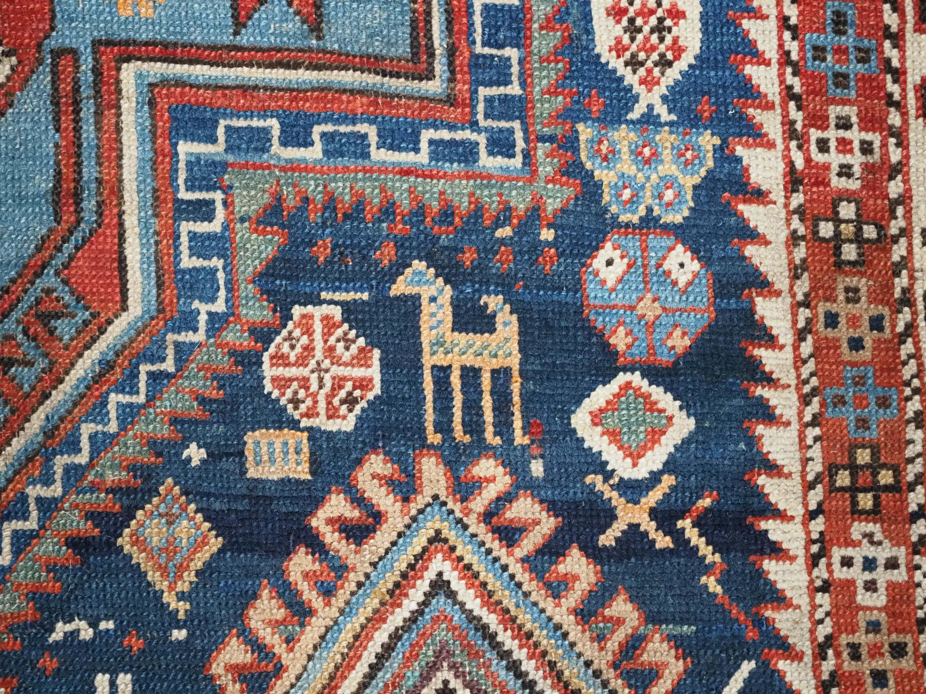 Antique East Caucasian Akstafa rug with twin medallions.  Circa 1890. For Sale 6
