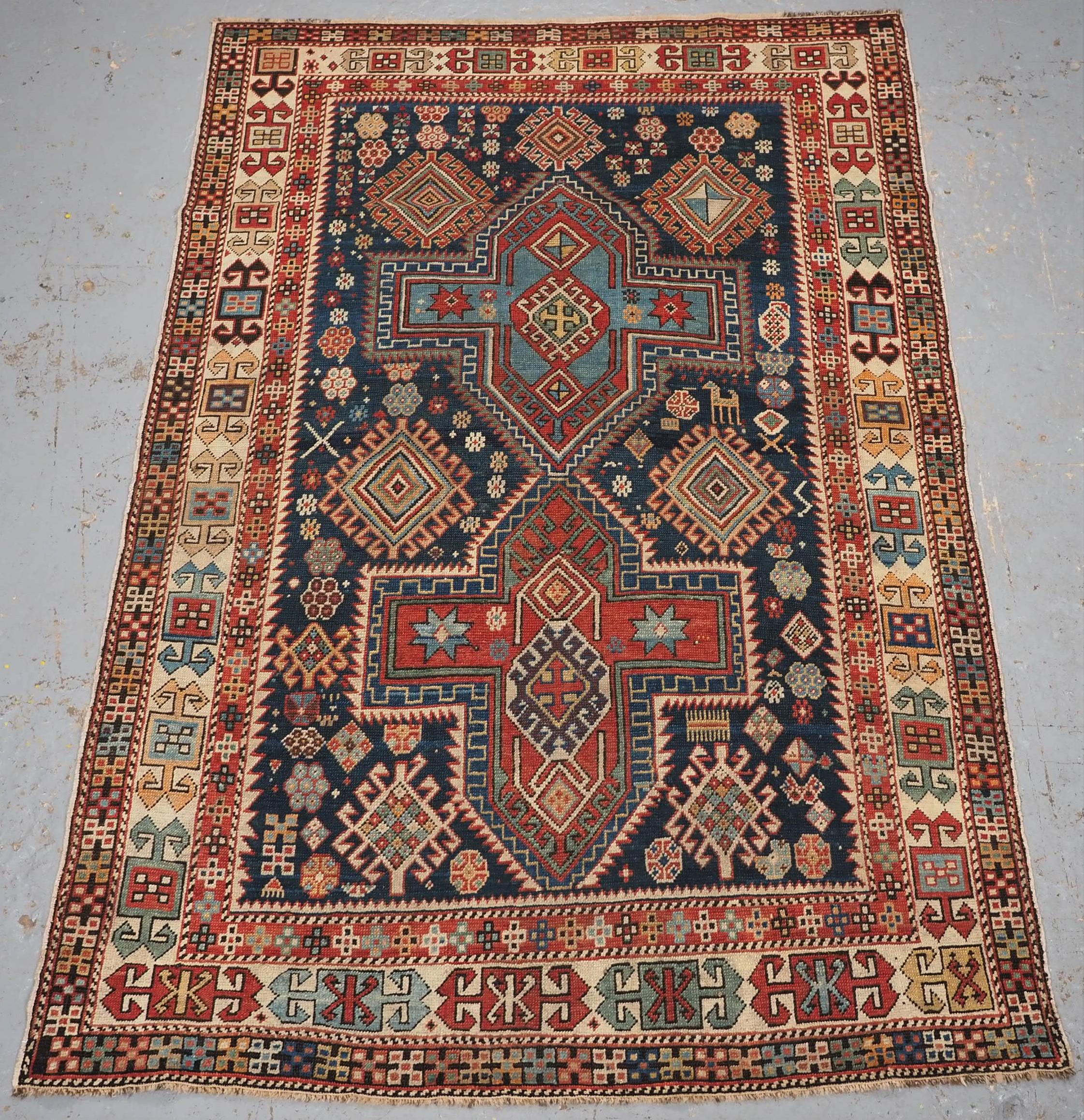 Antique East Caucasian Akstafa rug with twin medallions.  Circa 1890. For Sale 10