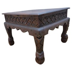 Antique East Indian Teak Wood Square Side Table with Carved Legs and Apron