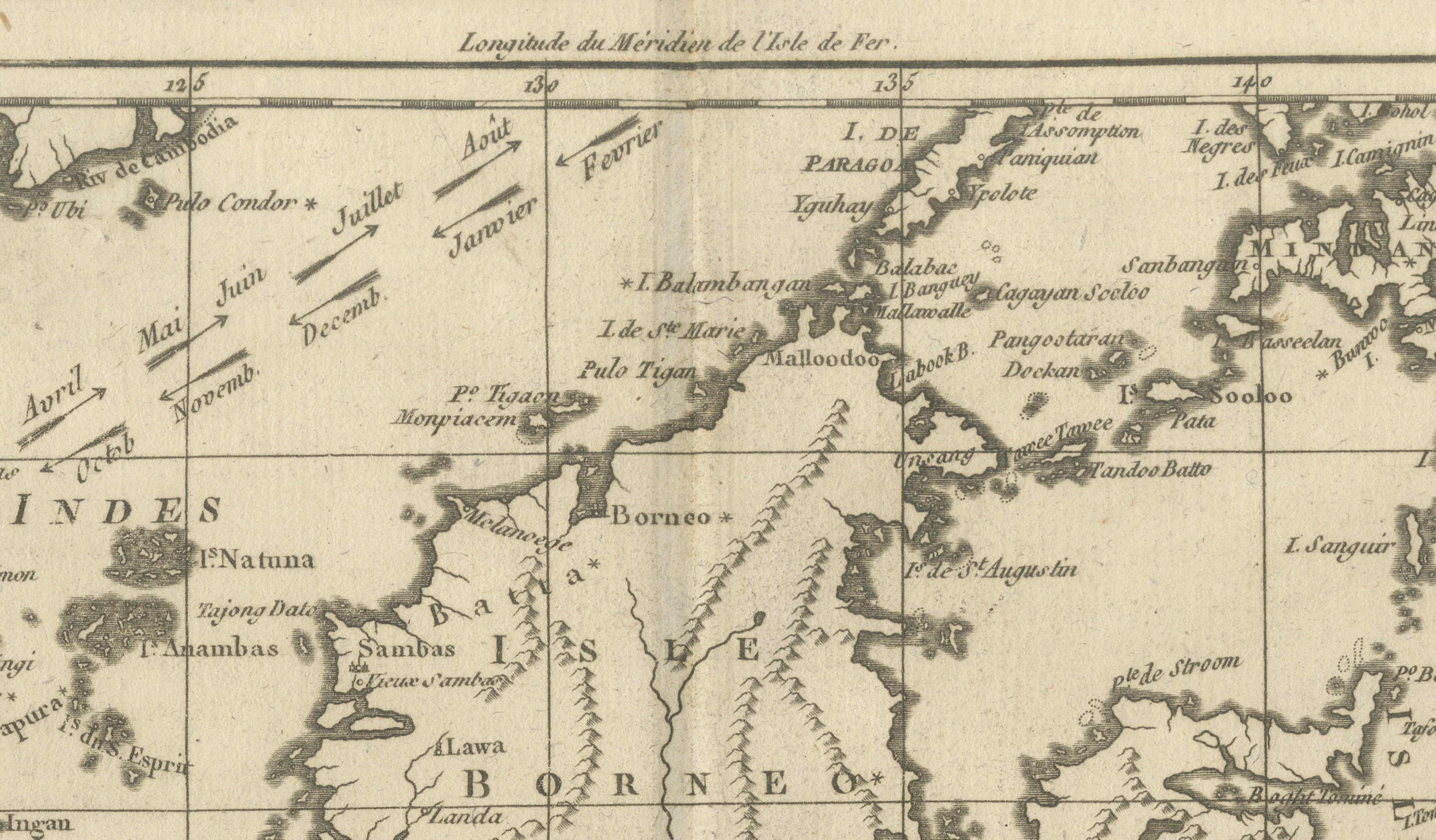 Antique East Indies Map by Rigobert Bonne, Copper Engraving, 1780
