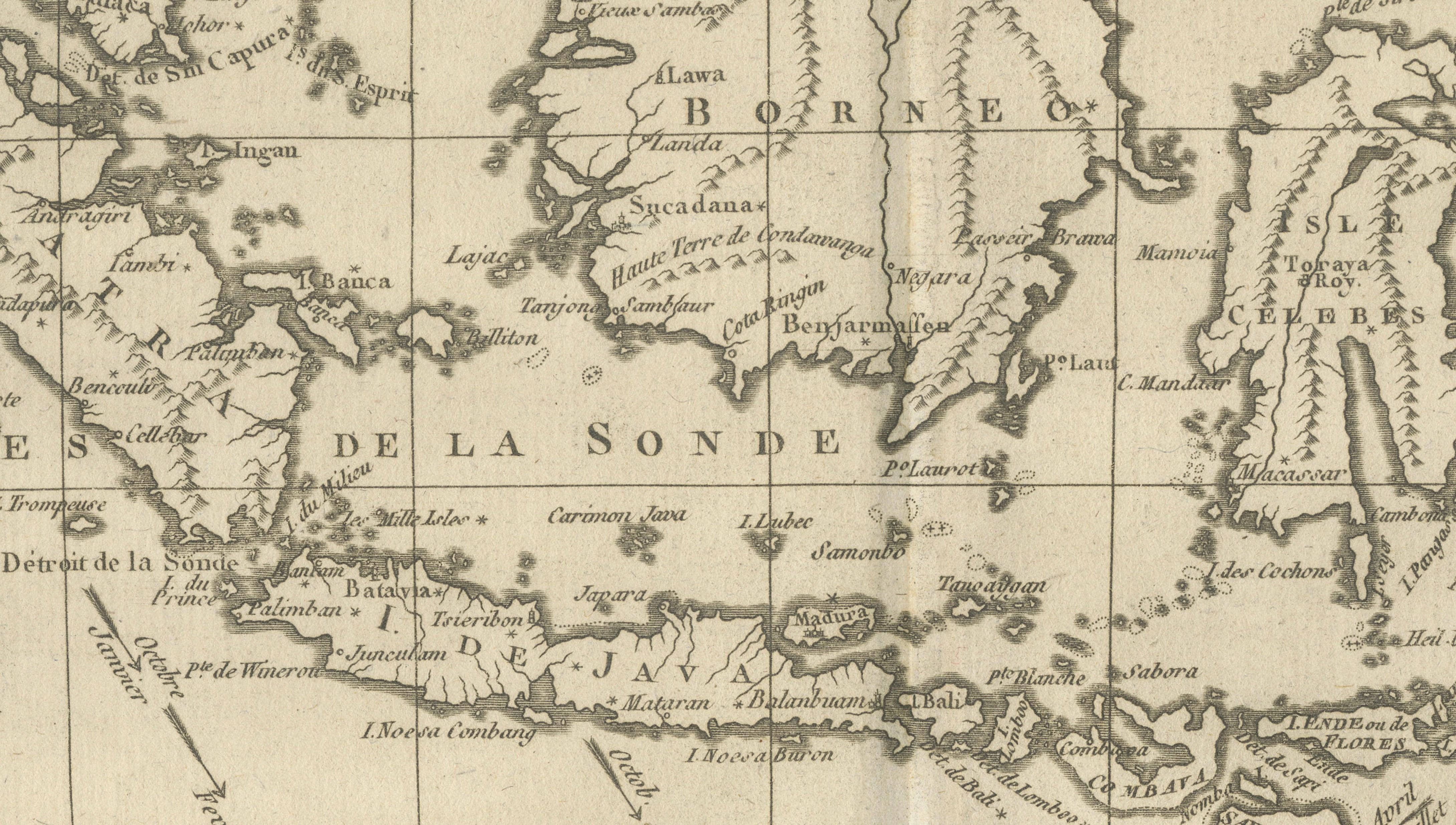 Antique East Indies Map by Rigobert Bonne, Copper Engraving, 1780