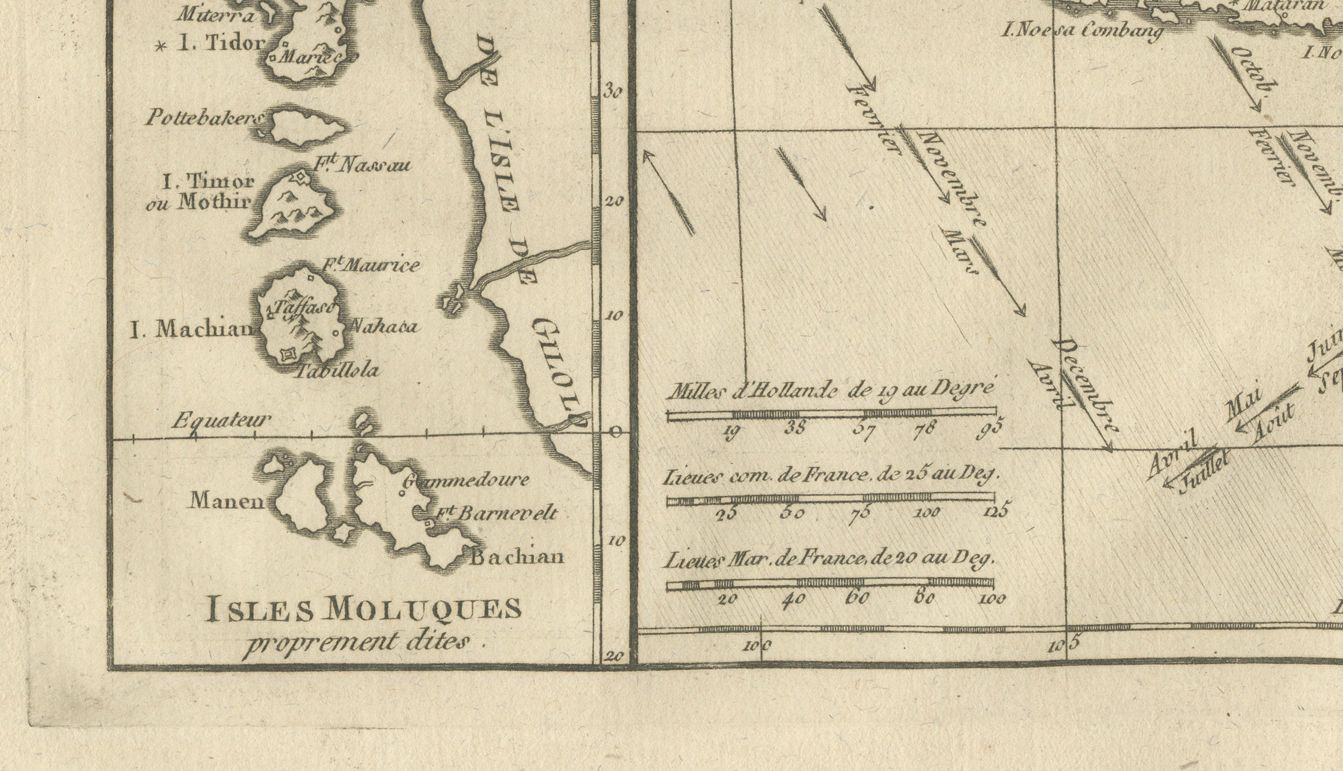 Antique East Indies Map by Rigobert Bonne, Copper Engraving, 1780