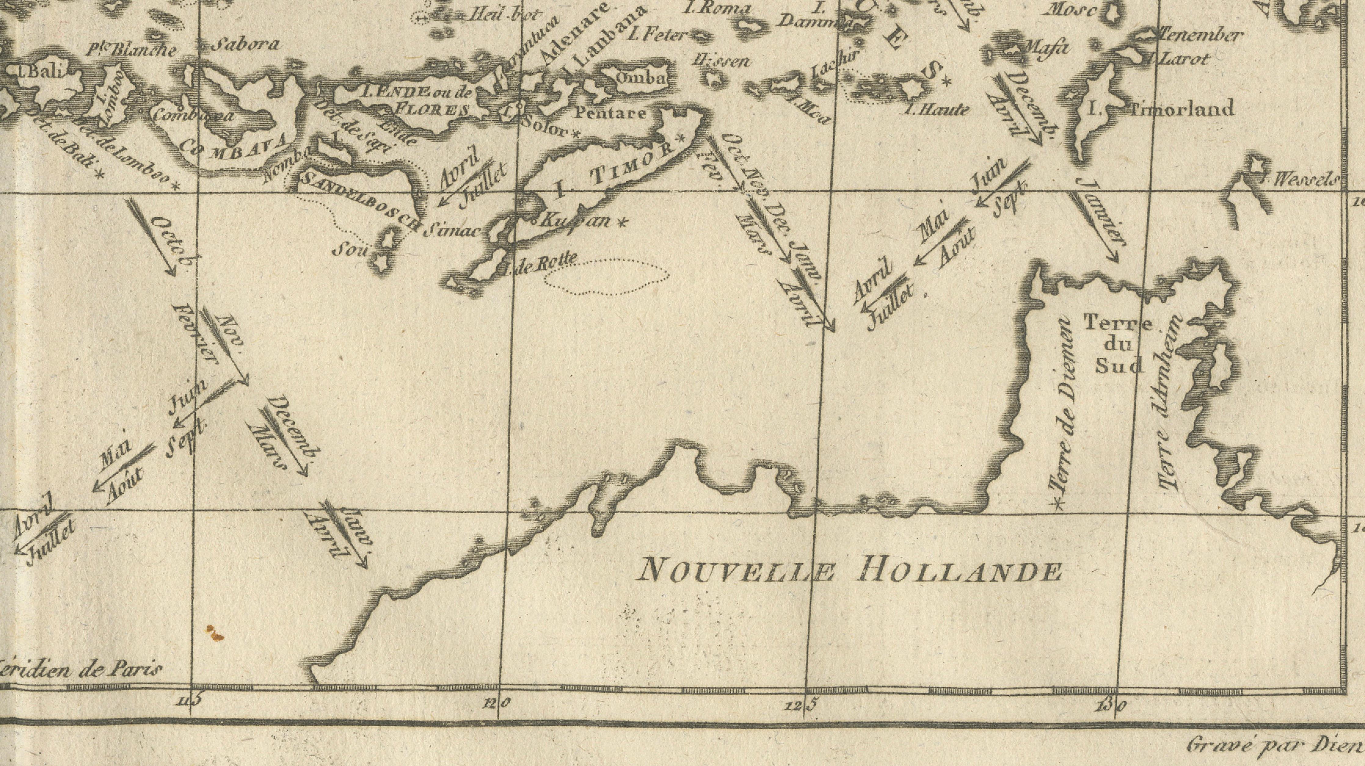 Antique East Indies Map by Rigobert Bonne, Copper Engraving, 1780