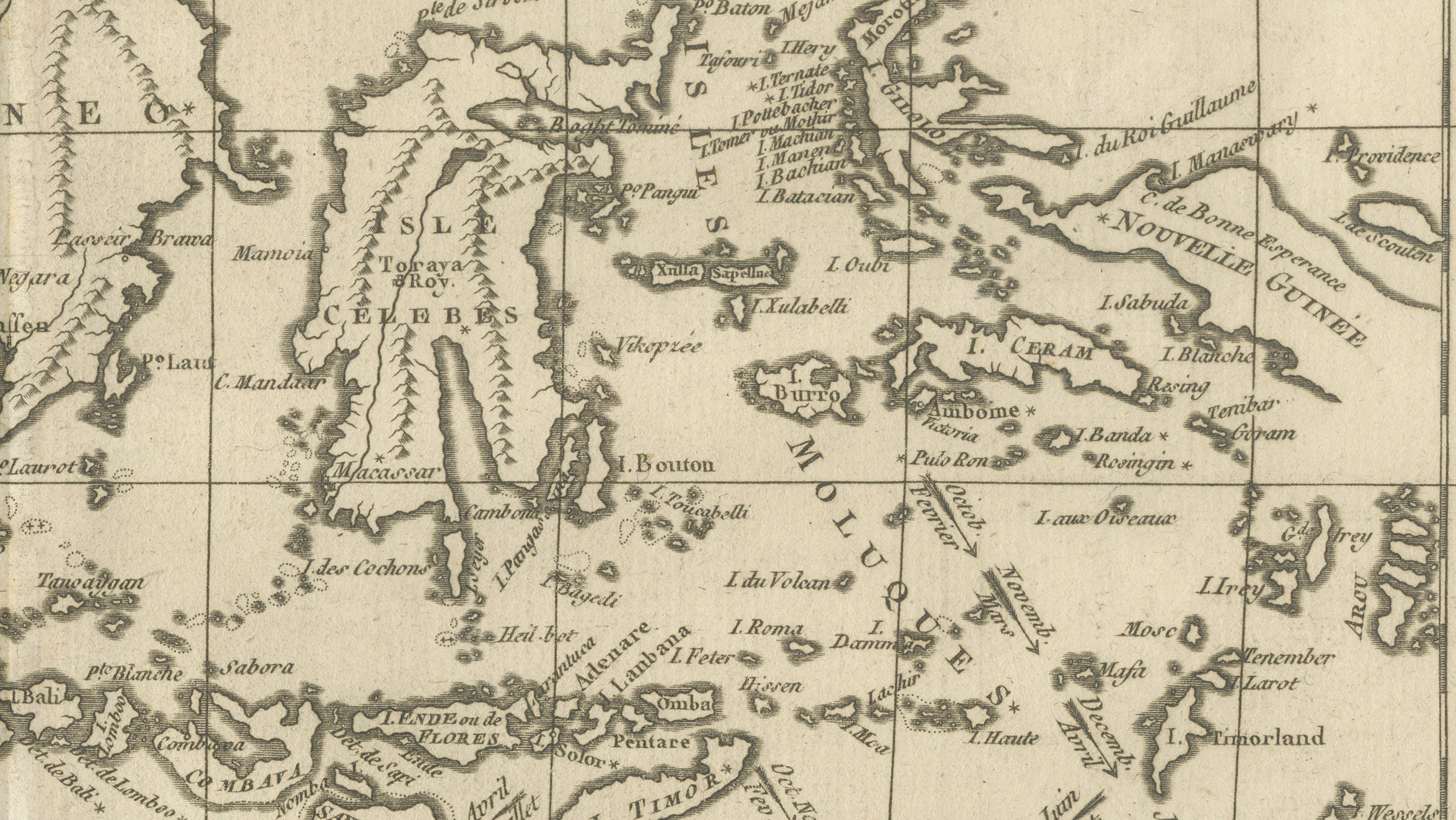 Antique East Indies Map by Rigobert Bonne, Copper Engraving, 1780