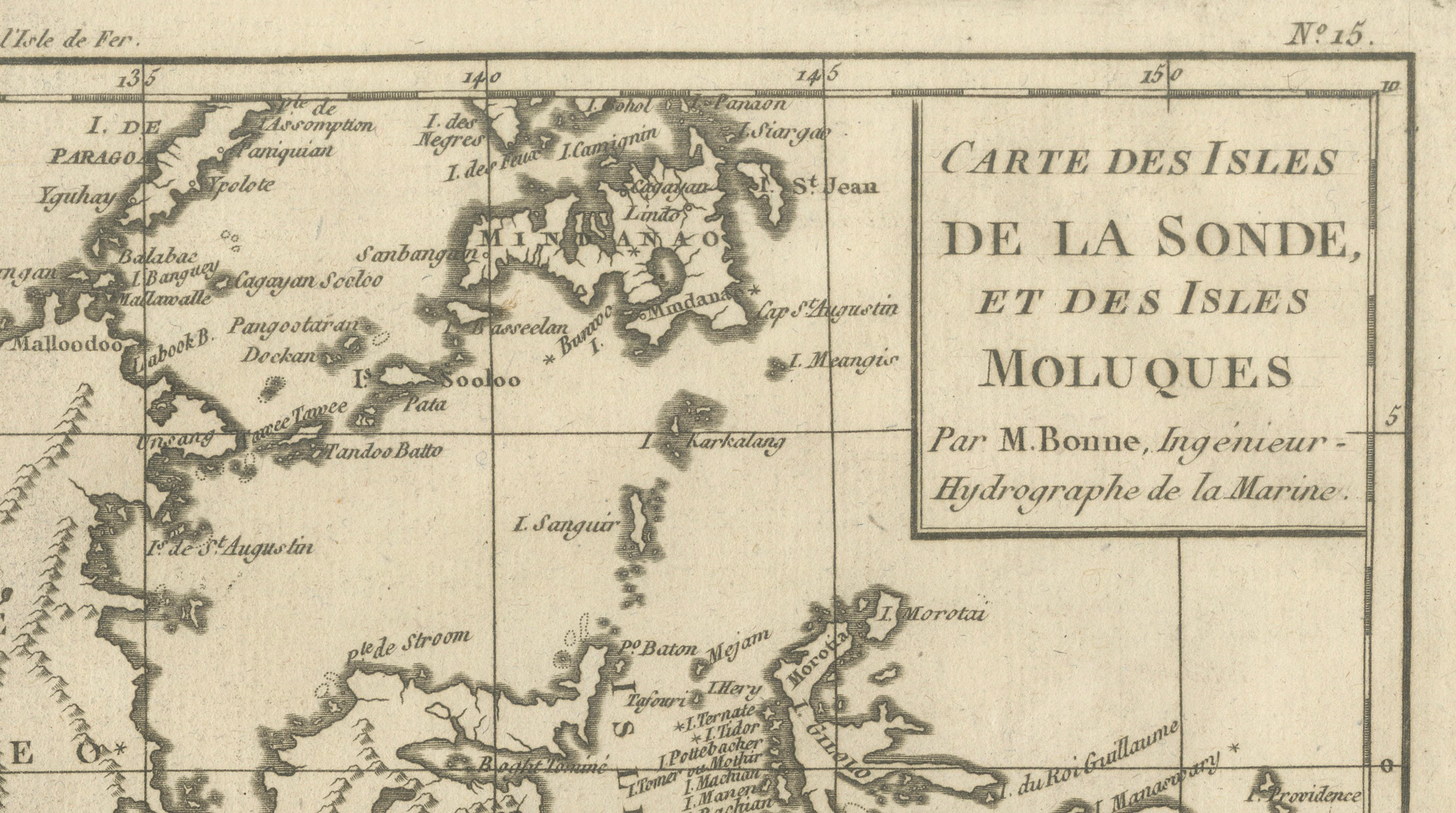 Antique East Indies Map by Rigobert Bonne, Copper Engraving, 1780