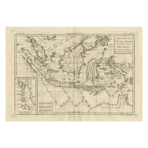 Antique East Indies Map by Rigobert Bonne, Copper Engraving, 1780