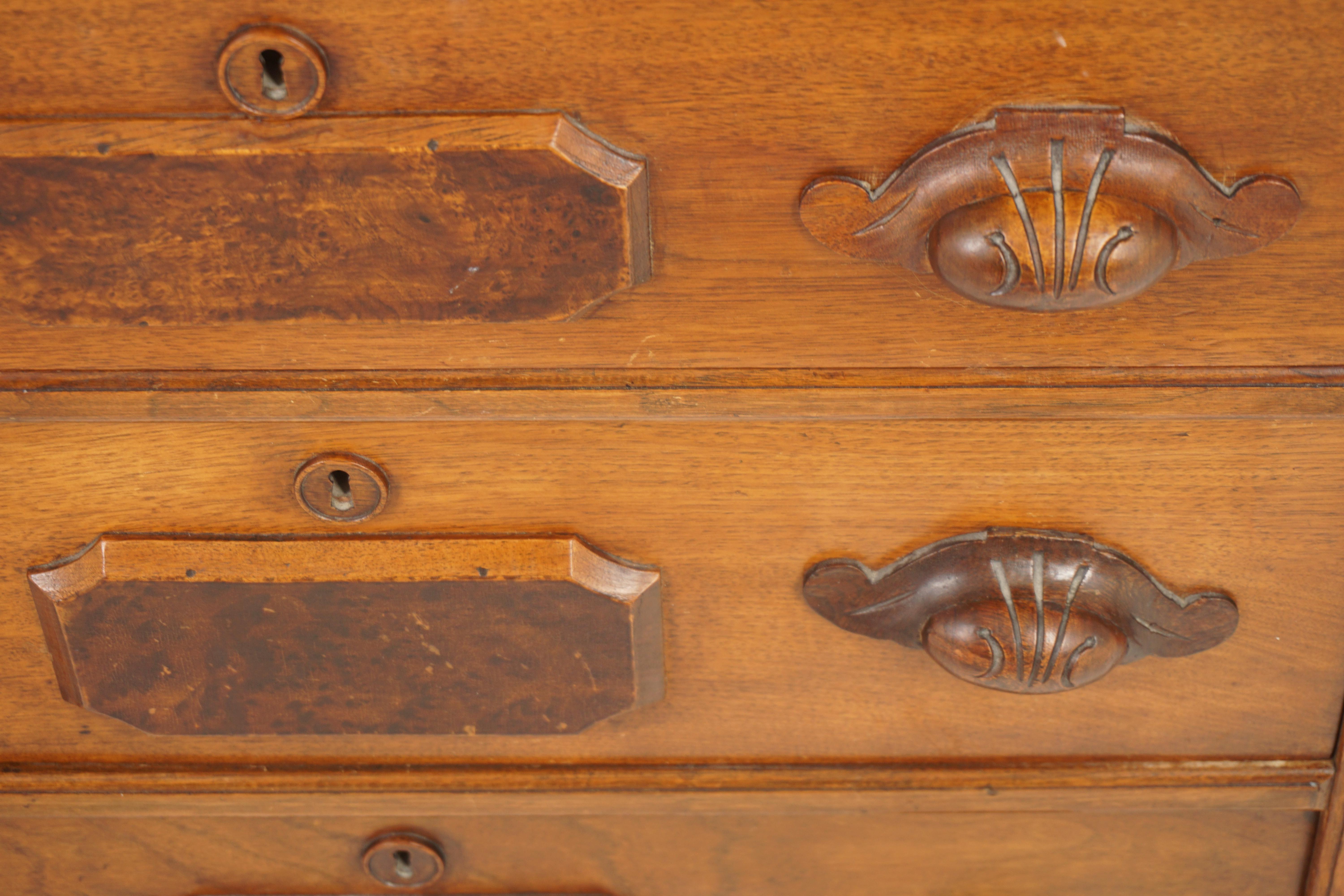 Scottish Antique East Lake Solid Walnut 3 Drawer Dresser, NightStand, America 1890, H1186