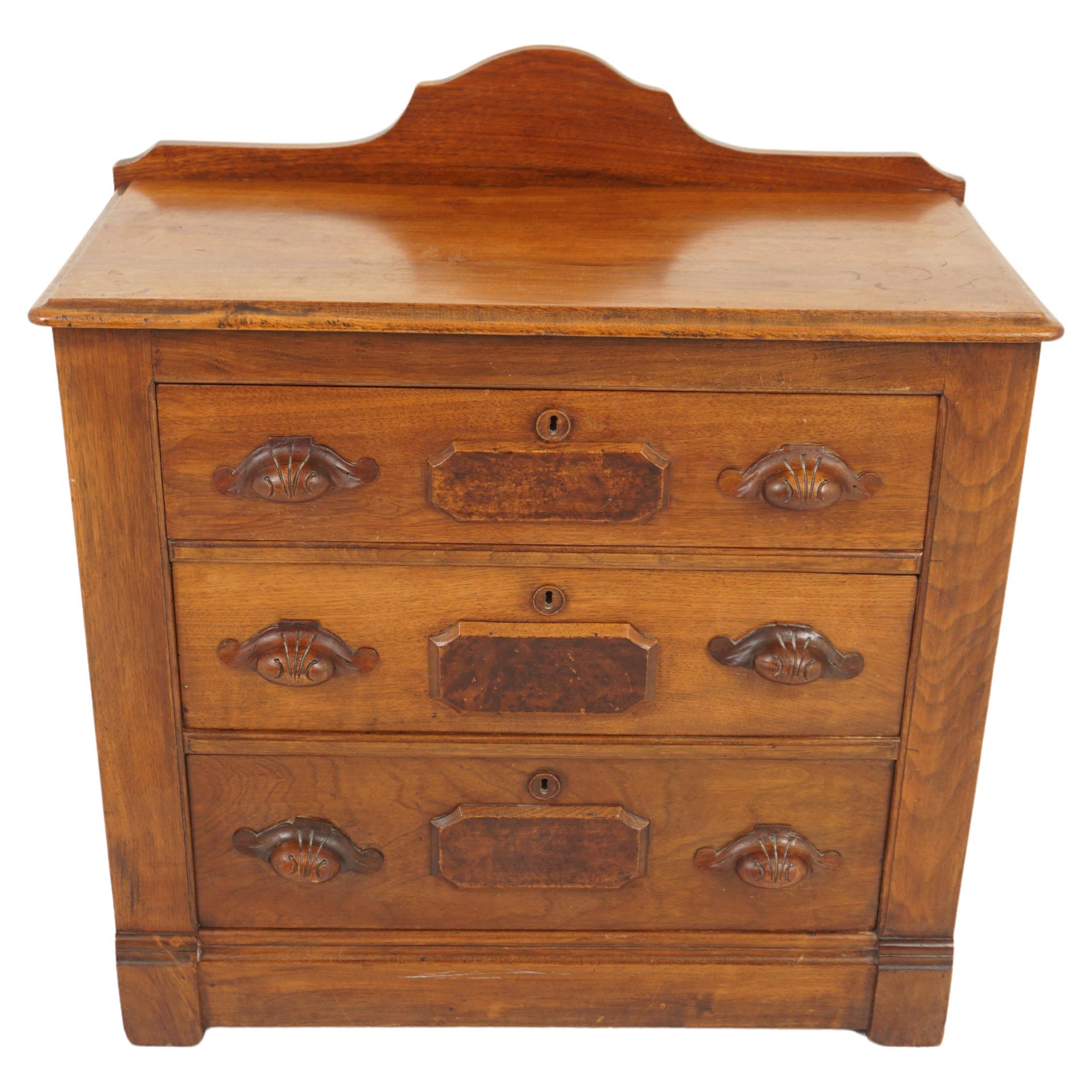 Antique East Lake Solid Walnut 3 Drawer Dresser, NightStand, America 1890, H1186 For Sale