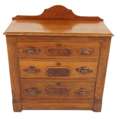 Used East Lake Solid Walnut 3 Drawer Dresser, NightStand, America 1890, H1186
