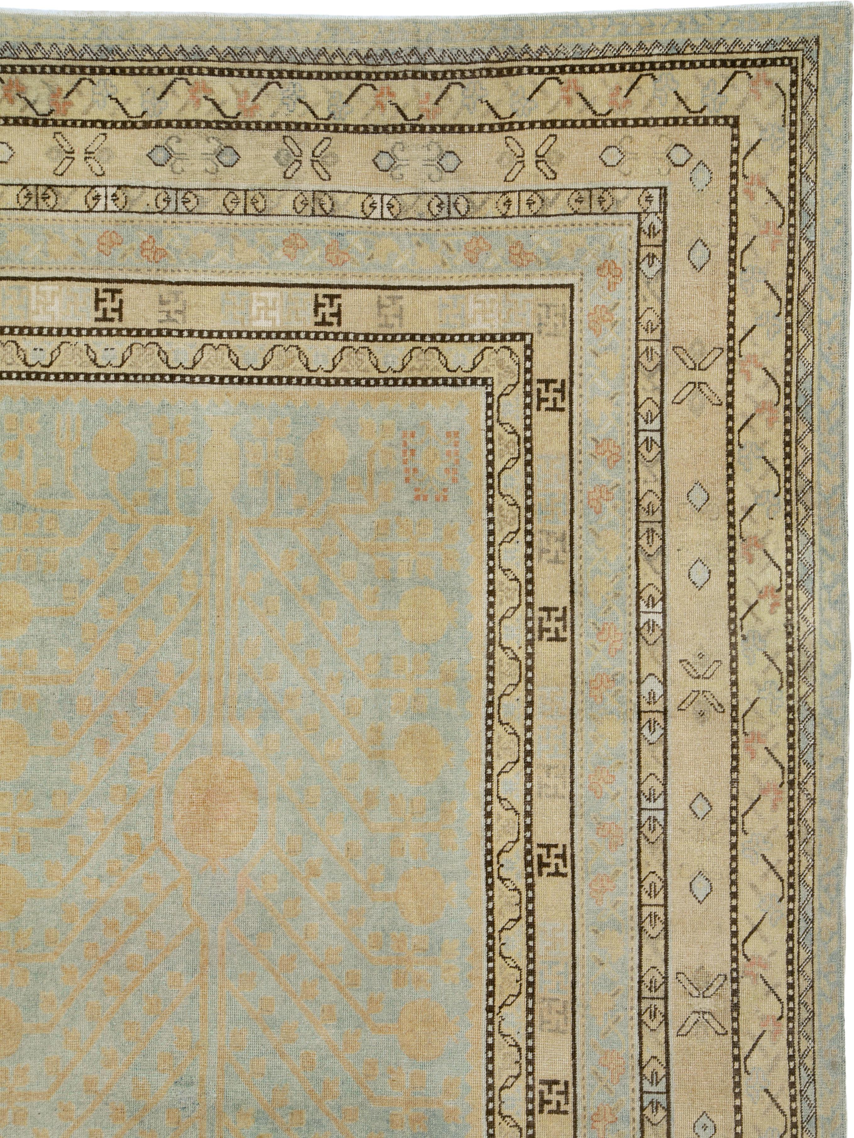 Hand-Knotted Antique East Turkestan Khotan Carpet