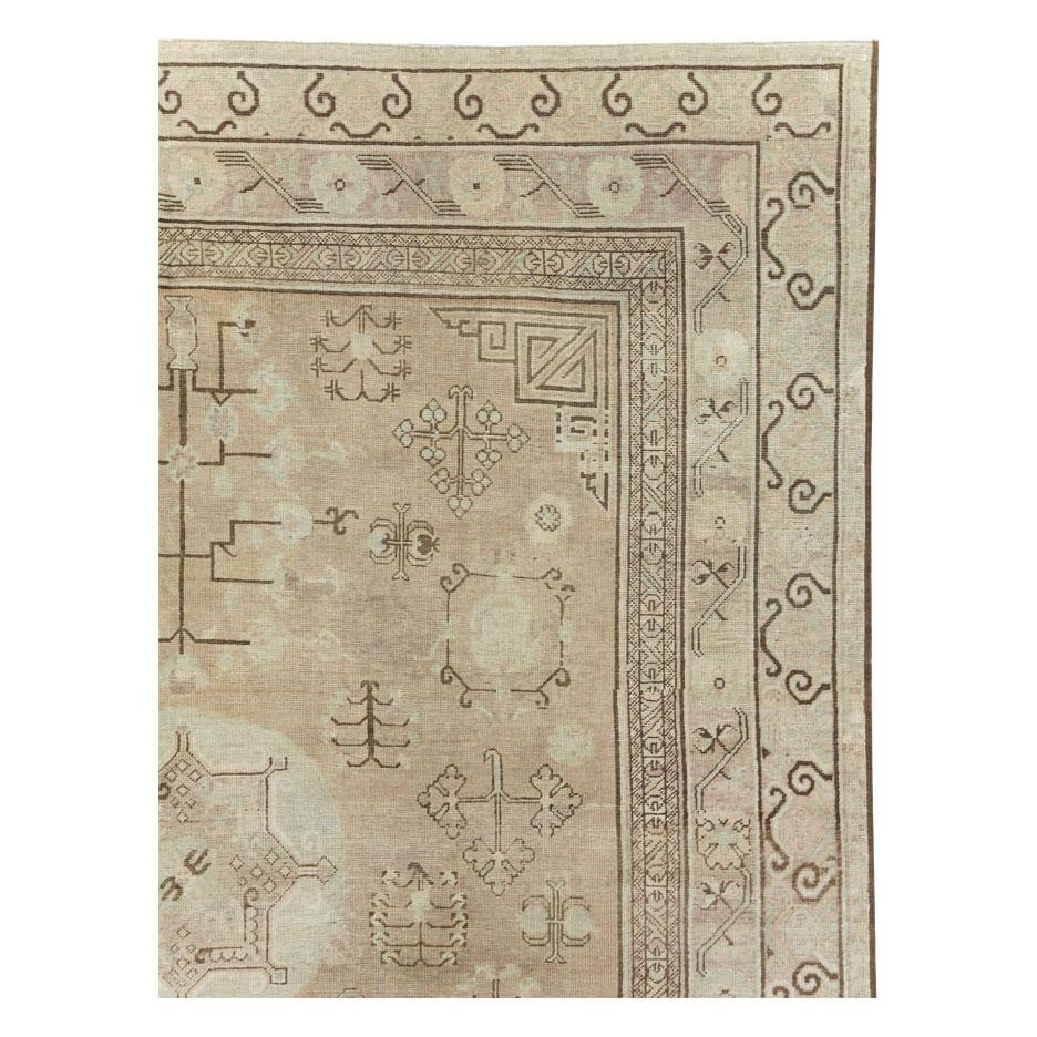 Hand-Knotted Antique East Turkestan Khotan Carpet