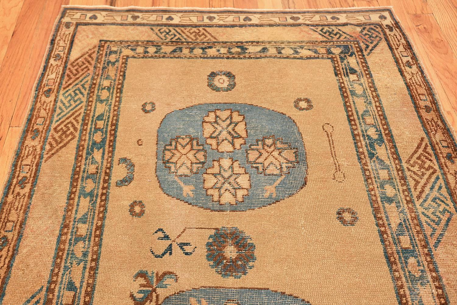 Breathtaking antique East Turkestan Khotan rug, country of origin / rug type: East Turkestan, date circa 1920. Size: 4 ft x 8 ft (1.22 m x 2.44 m)

Antique Khotan rugs, the vast majority of the antique rugs which were woven in the East Turkestan