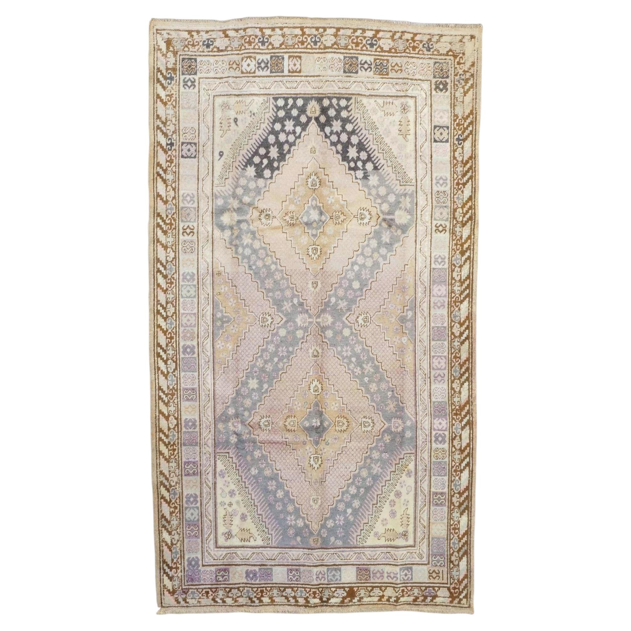 Antique East Turkestani Khotan Wool 5x10 Ivory & Taupe Handmade Gallery Rug