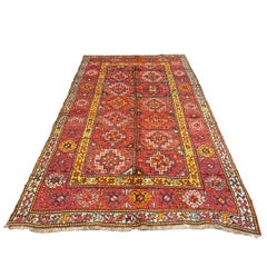 Antique East Turkestani Khotan Wool 6x11 Red, Yellow & Green Handmade Area Rug