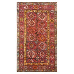 Antique East Turkestani Khotan Wool 6x11 Red, Yellow & Green Handmade Area Rug