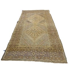 Antique East Turkestani Khotan Wool 6x13 Ivory & Charcoal Handmade Gallery Rug