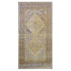 Antique East Turkestani Khotan Wool 6x13 Ivory & Charcoal Handmade Gallery Rug