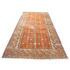 Antique East Turkestani Khotan Wool 7x13 Orange & Ivory Handmade Gallery Rug