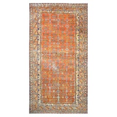 Antique East Turkestani Khotan Wool 7x13 Orange & Ivory Handmade Gallery Rug