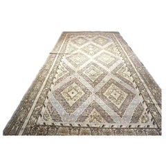 Antique East Turkestani Khotan Wool 9x18 Ivory & Brown Handmade Gallery Rug
