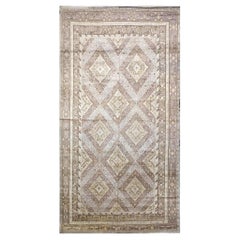 Antique East Turkestani Khotan Wool 9x18 Ivory & Brown Handmade Gallery Rug