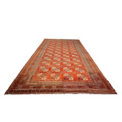 Antique East Turkestani Khotan Wool 9x18 Red & Ivory Handmade Gallery Rug