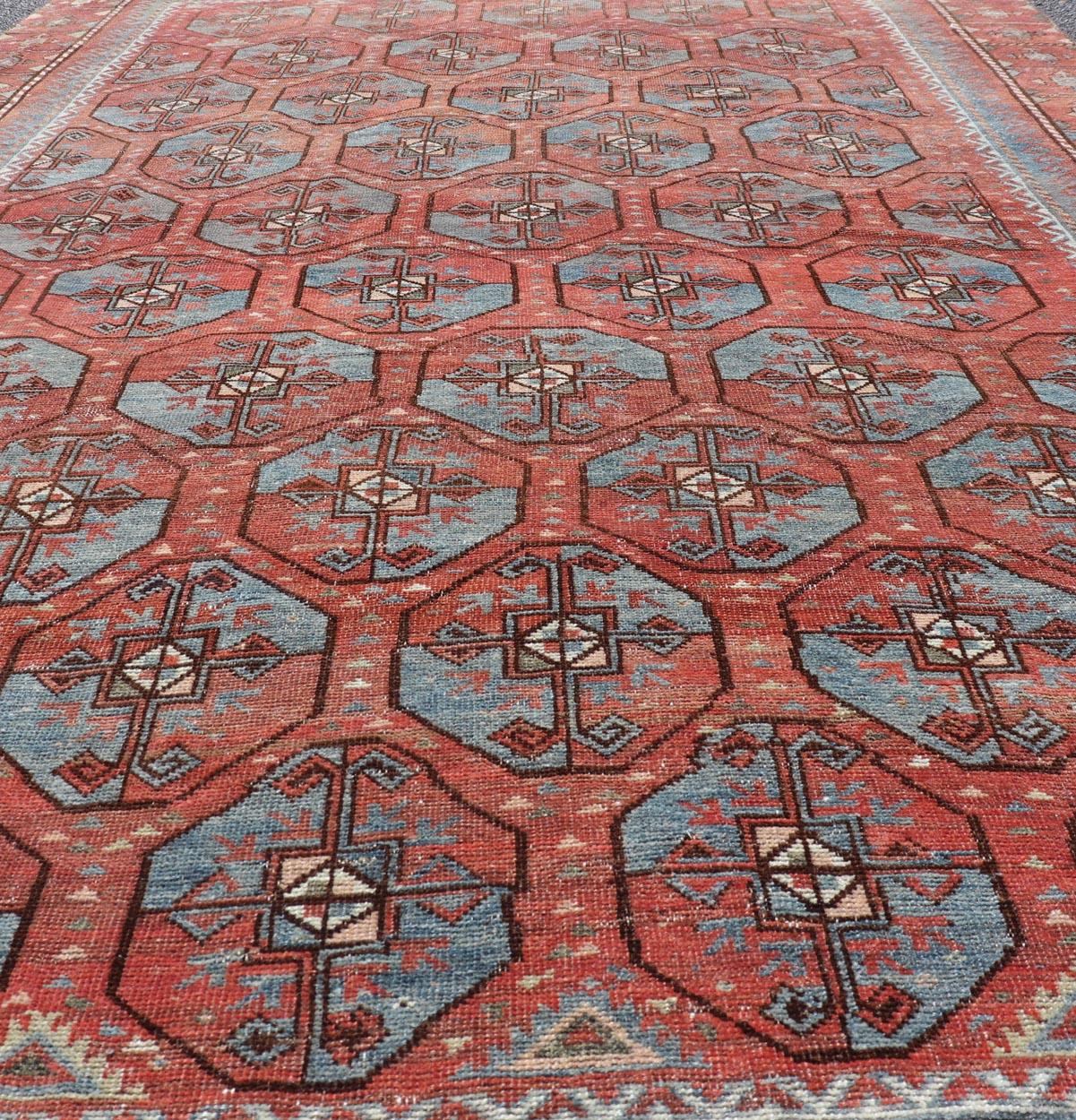 Antique East Turkistan Belouch Rug with Rich Red Lattice Design For Sale 2
