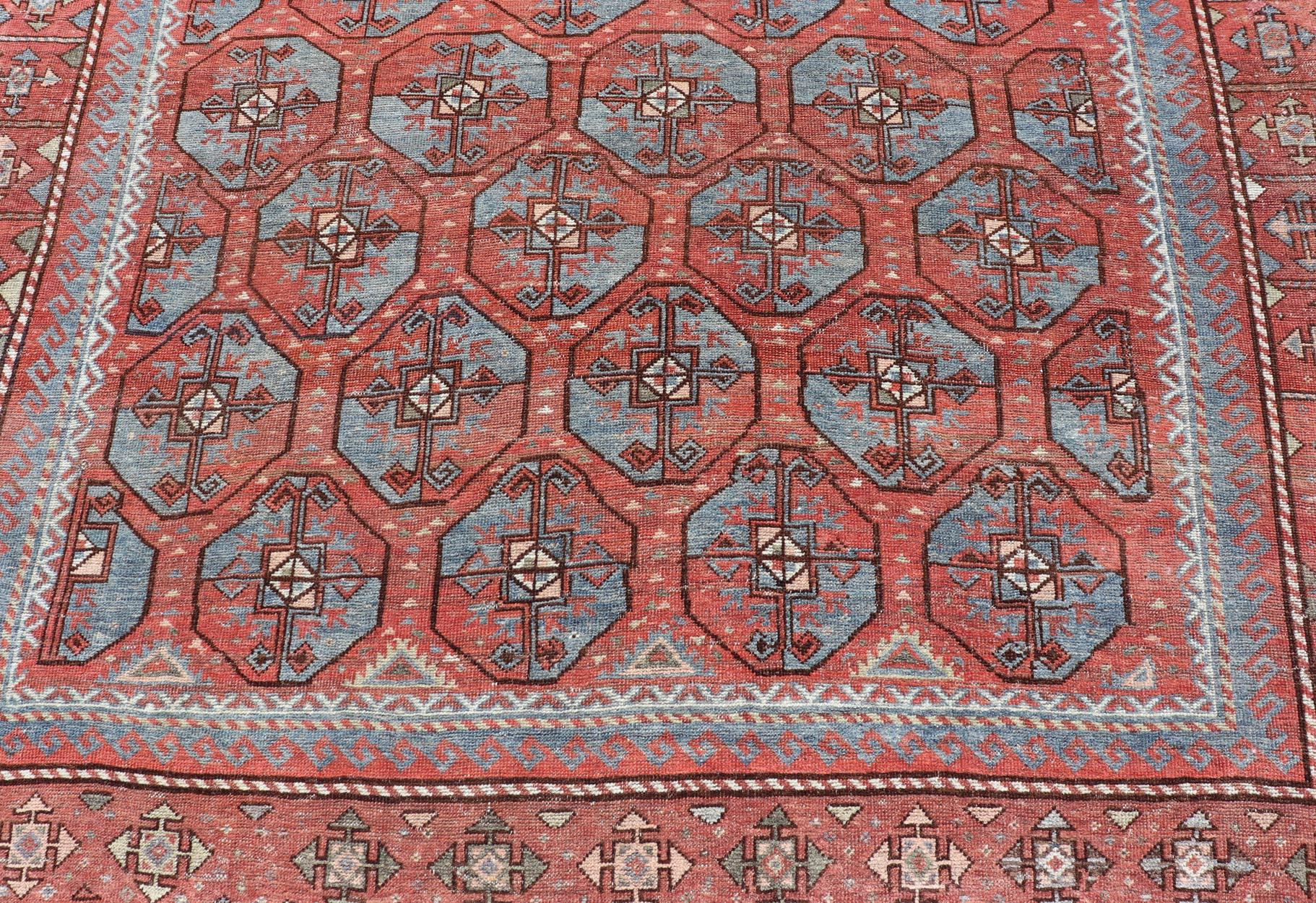 Antique East Turkistan Belouch Rug with Rich Red Lattice Design For Sale 3