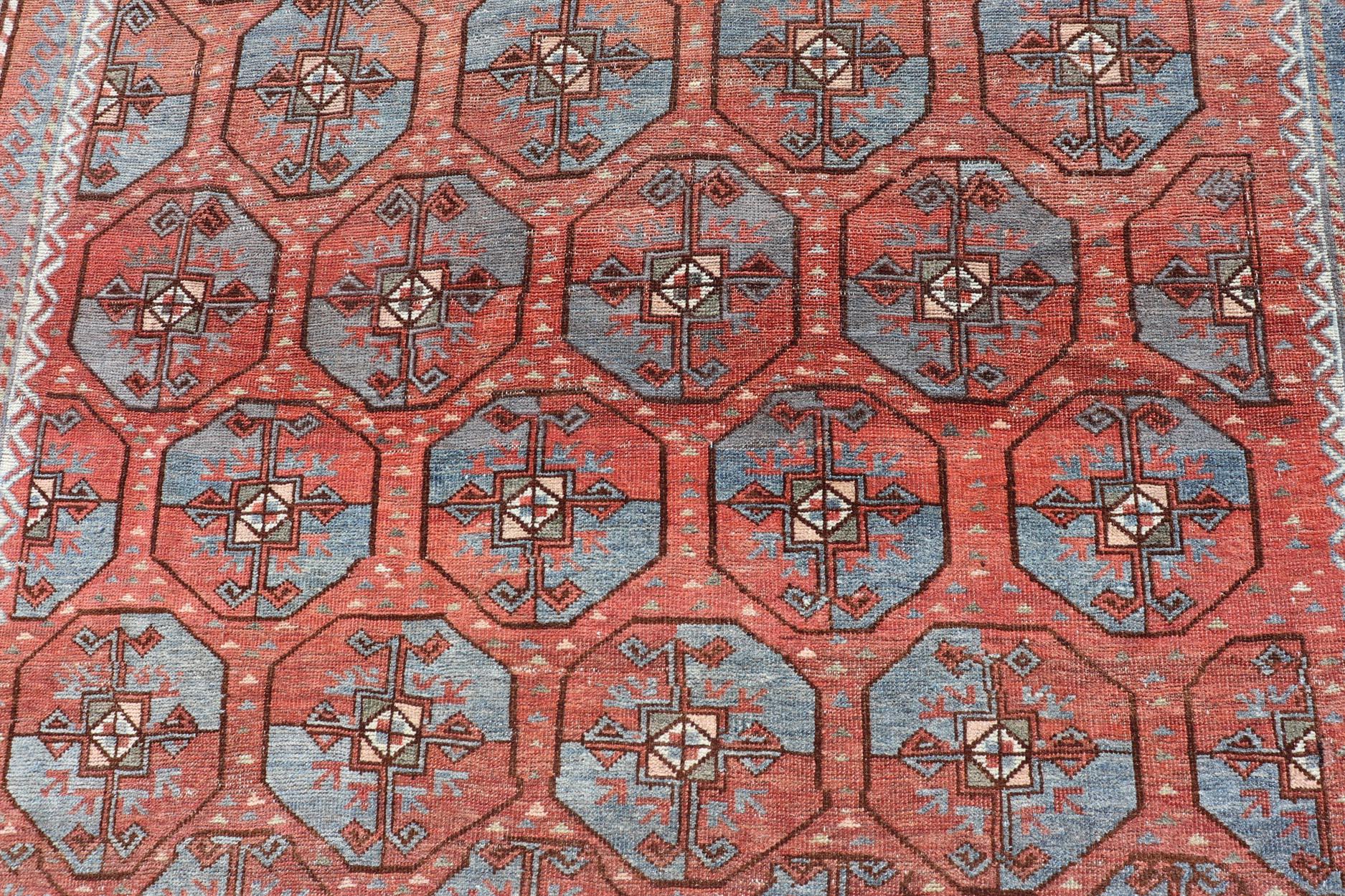 Antique East Turkistan Belouch Rug with Rich Red Lattice Design For Sale 4